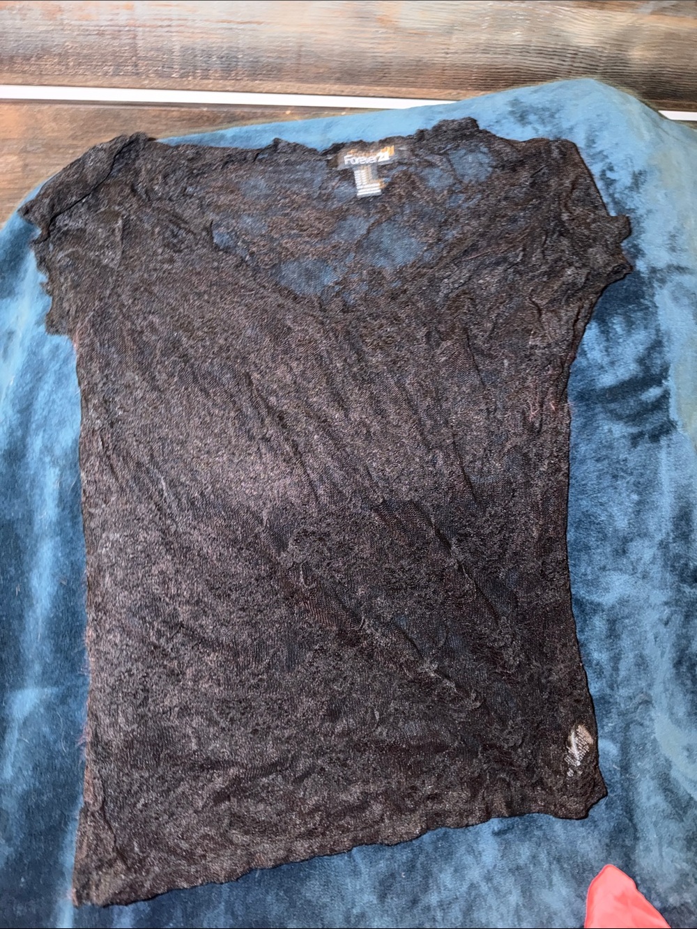 Forever 21 Black Sheer Lace Short Sleeve Top